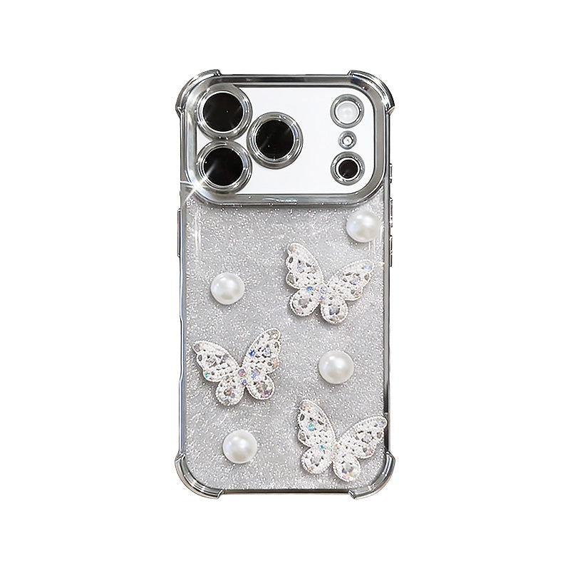 Butterfly Pearl Sparkle Phone Case – Gift-Ready iPhone Case with Strap）
