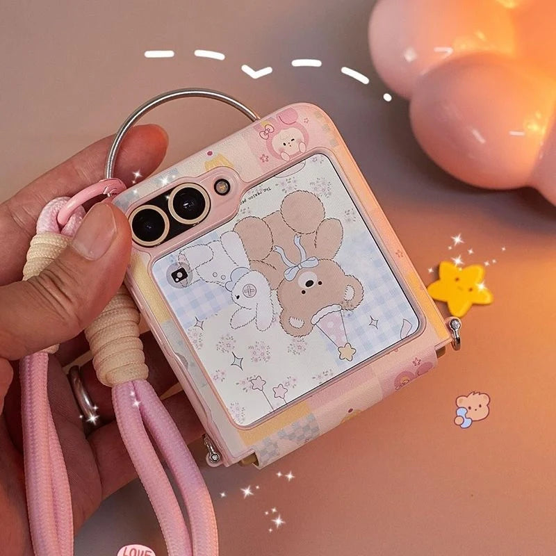Creative Full-Wrap Strap Case for Galaxy Z Flip – Cute Animal Design & 360° Hinge Protection