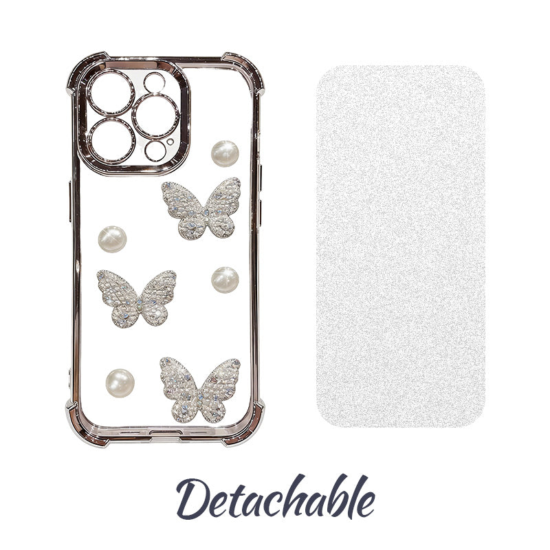 Butterfly Pearl Sparkle Phone Case – Gift-Ready iPhone Case with Strap）