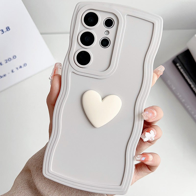 3D Heart Wavy Edge Phone Case for Samsung Galaxy Series – Cute Full-Cover Protective Case for Women