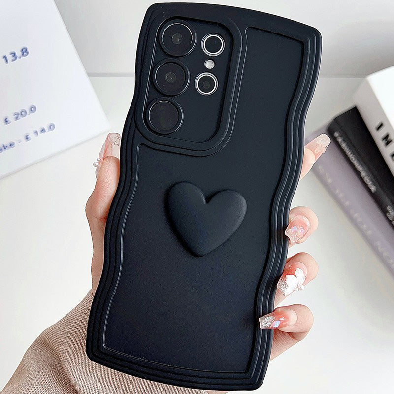 3D Heart Wavy Edge Phone Case for Samsung Galaxy Series – Cute Full-Cover Protective Case for Women