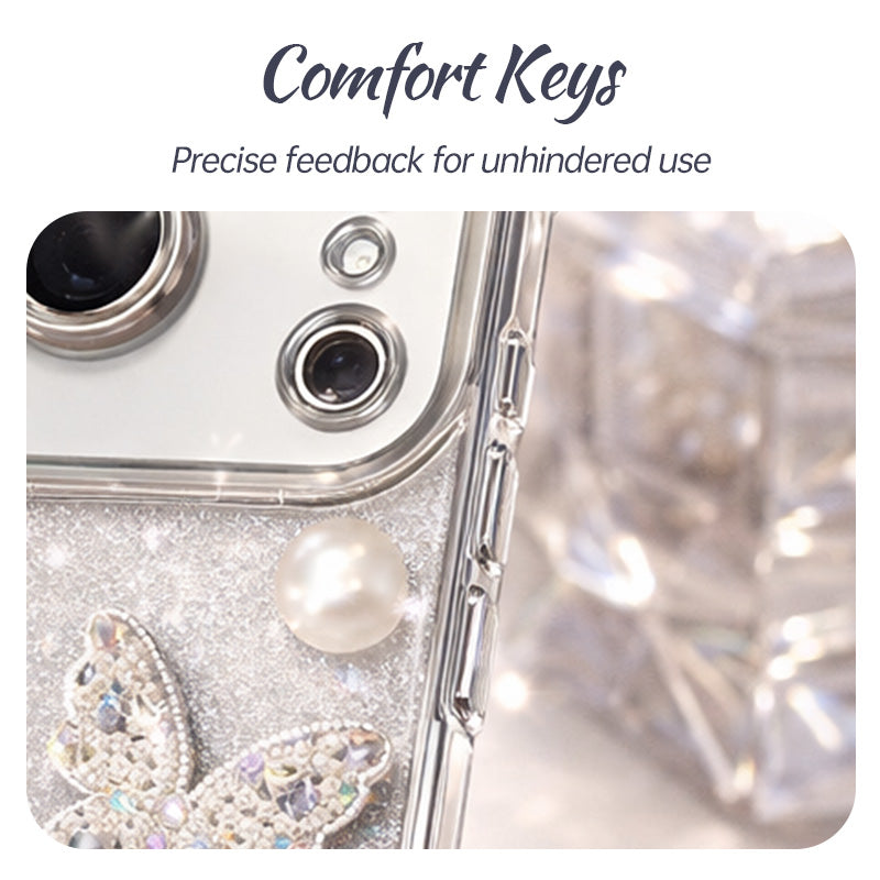 Butterfly Pearl Sparkle Phone Case – Gift-Ready iPhone Case with Strap）