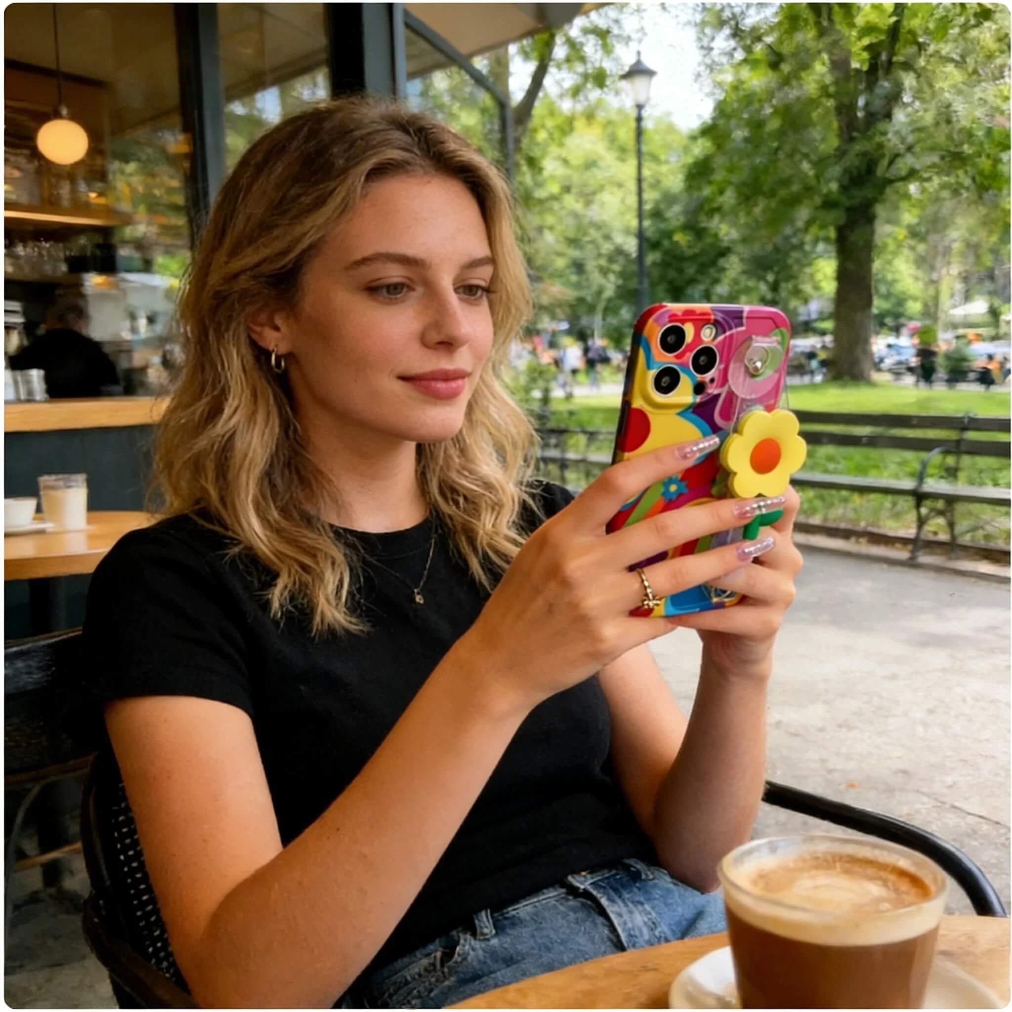 Colorful 3D Flower Grip Phone Case with Wrist & Crossbody Strap