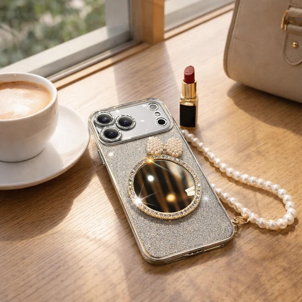 Bow Mirror Glitter iPhone Case – Glam Feminine Style & Full Protection