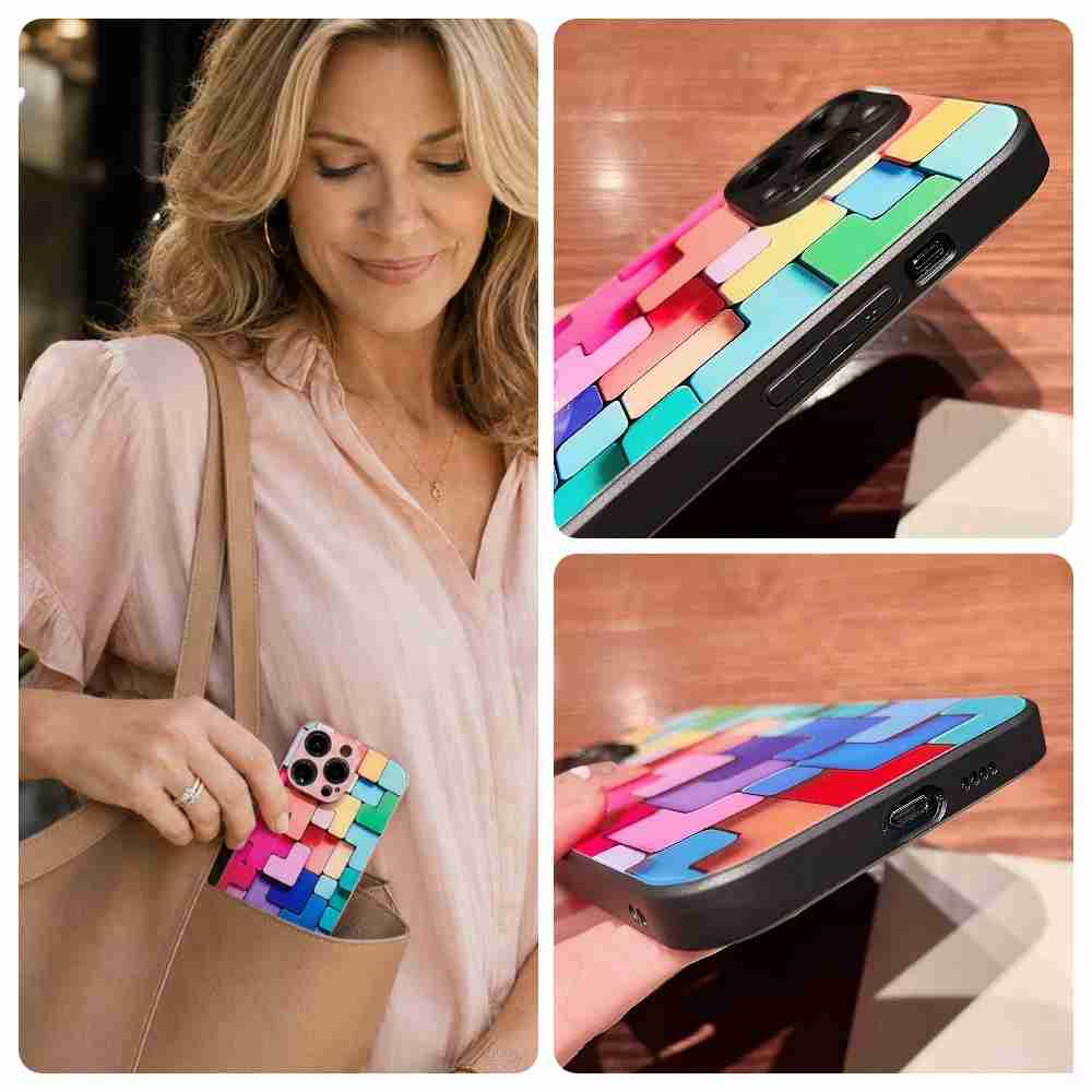 Color Mosaic Glass iPhone Case – Modern Art Style & Full Protection