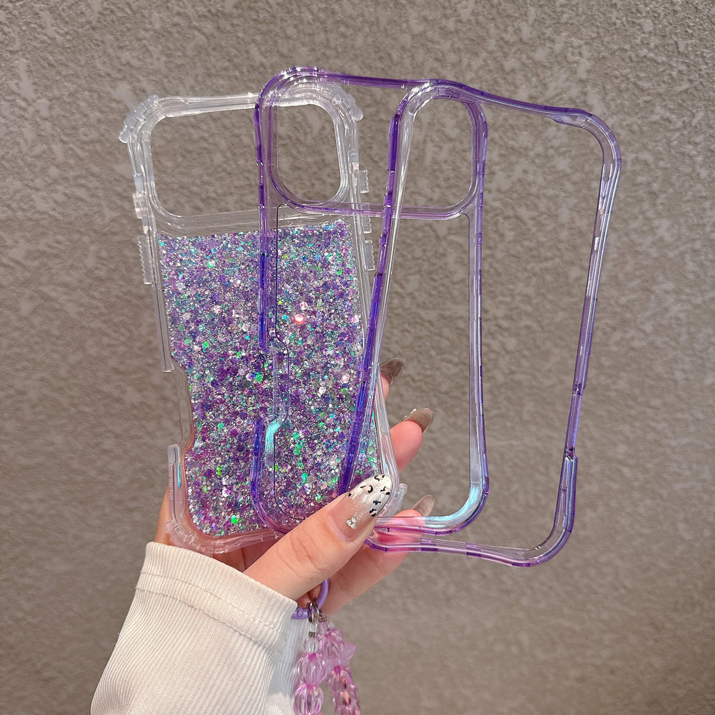 Bling Glitter iPhone Case with Crystal Wrist Strap – Shockproof Full Protection