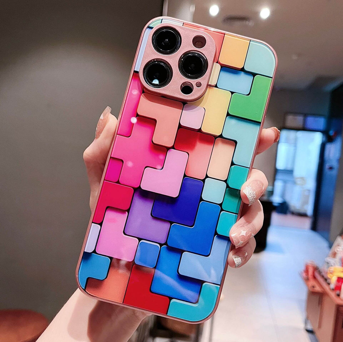 Color Mosaic Glass iPhone Case – Modern Art Style & Full Protection
