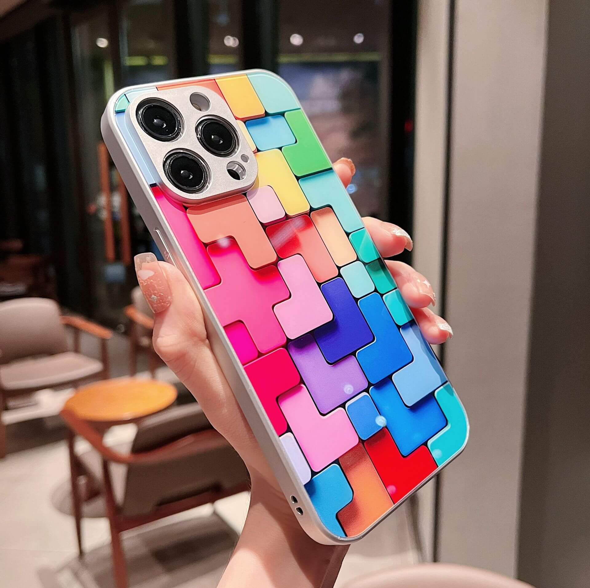 Color Mosaic Glass iPhone Case – Modern Art Style & Full Protection